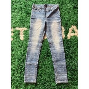 Jordache Jeggings Womens XL 14 16 Blue White Boho Pattern Skinny Jeans